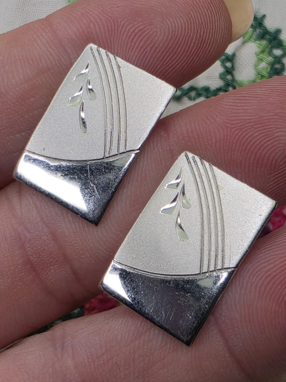 Vintage Etched Sterling Silver Rectangular French Cuff Cufflinks 3/4